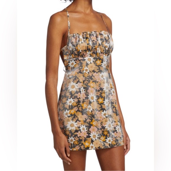 Revolve Rumer Paloma Mini Dress Black ShimmerFloral design Open Back Ruched Top - Picture 6 of 12